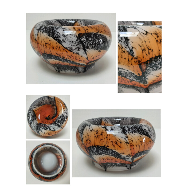 Vintage orange and black opal glass pocket tray by Carlo Moretti, 1970