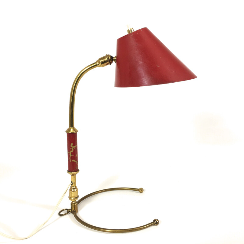 Lampe de bureau avec abat-jour rouge - 1950