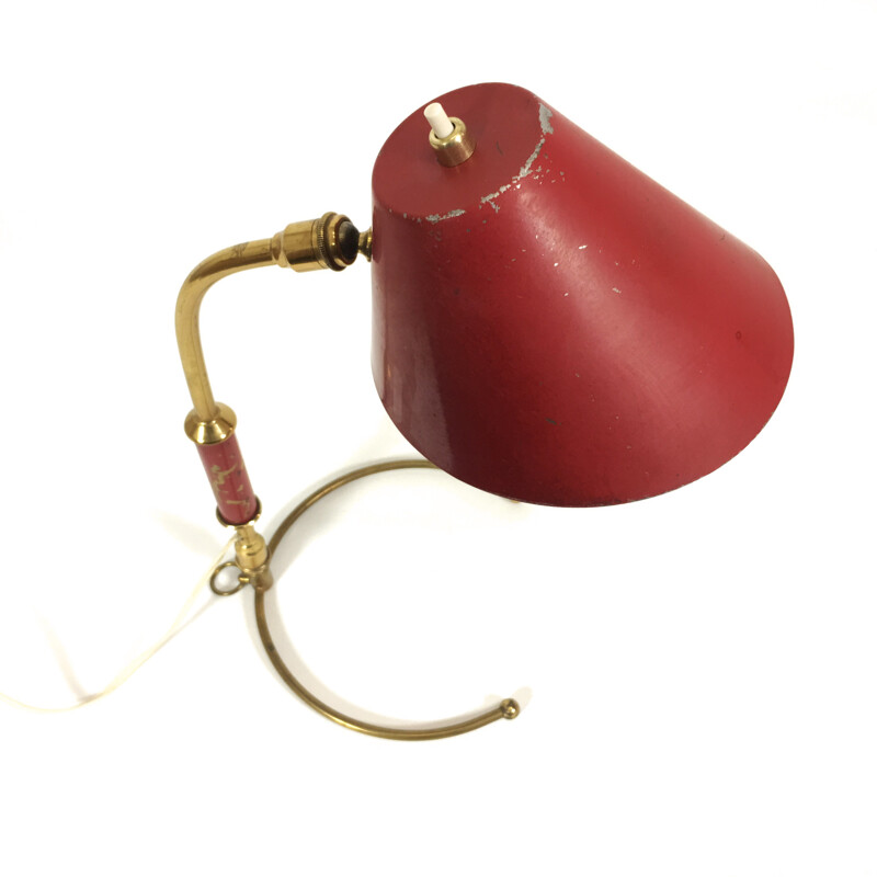 Brass and red desk lamp  - 1950s