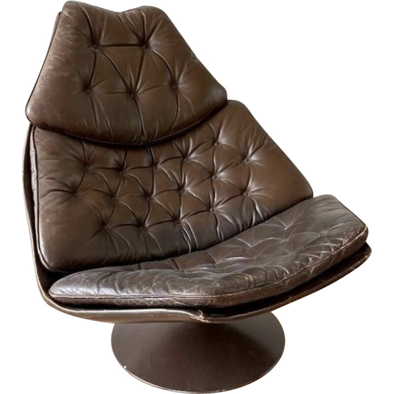 fauteuil vintage Artifort - cuir brun