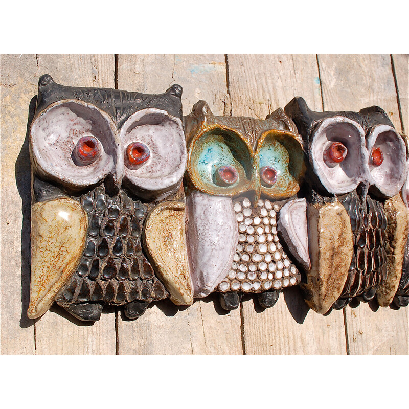 Vintage wall mounted ceramic owl sculpture by Perignem, Belgium 1960s