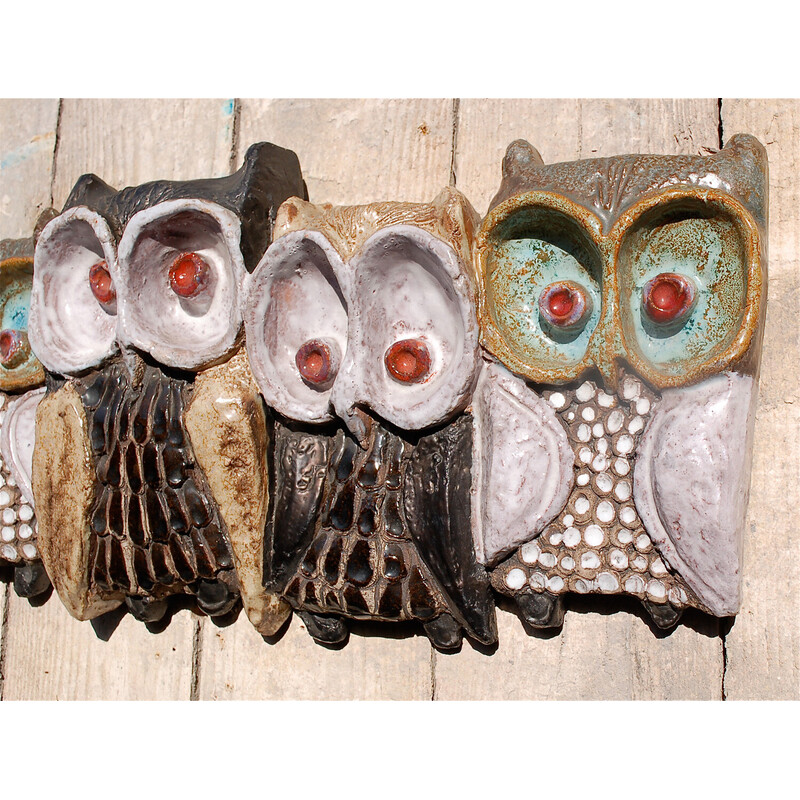 Vintage wall mounted ceramic owl sculpture by Perignem, Belgium 1960s