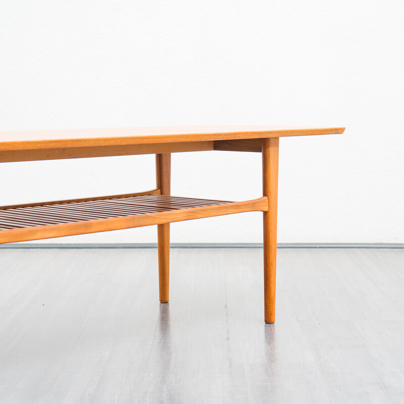 Scandinavian vintage teak coffee table with newspaper rack, 1960