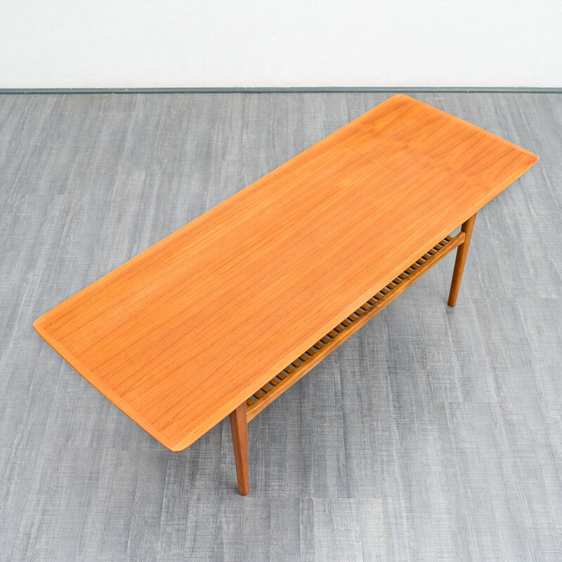 Scandinavian vintage teak coffee table with newspaper rack, 1960