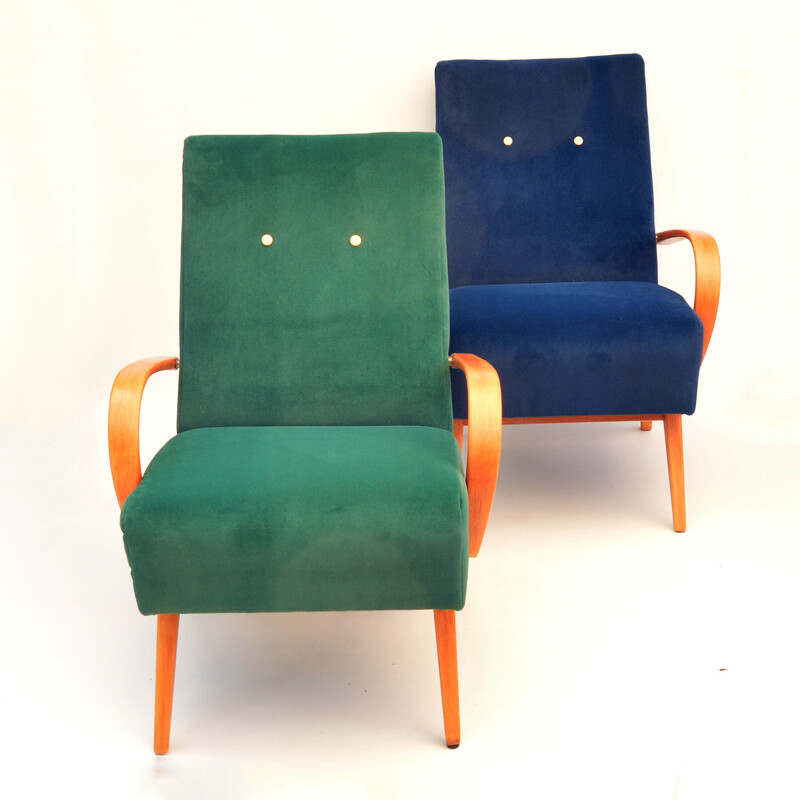 Paar vintage beuken fauteuils van J. Smidek voor Ton, Tsjecho-Slowakije, jaren 1960