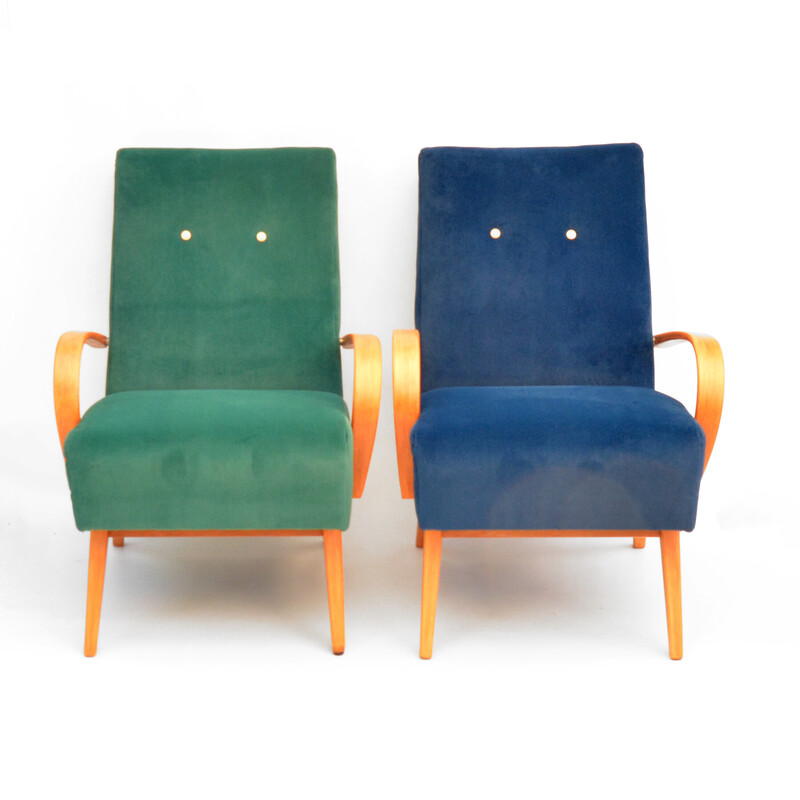 Pair of vintage beech armchairs by J. Smidek for Ton, Czechoslovakia 1960s