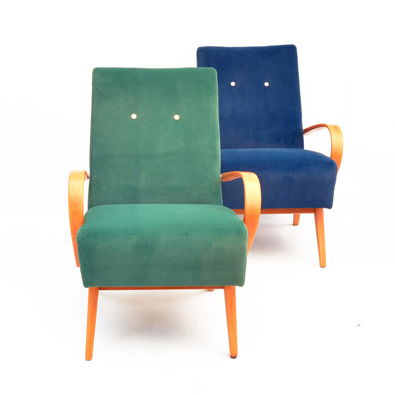 Pair of vintage beech armchairs by J. Smidek for Ton, Czechoslovakia 1960s