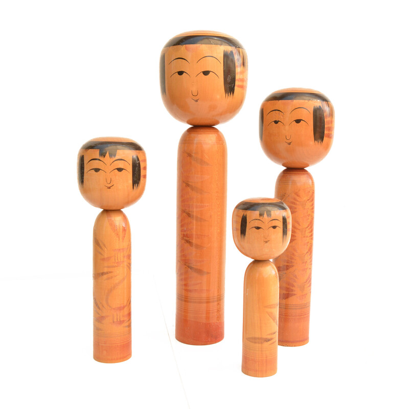 Set van 4 vintage houten Kokeshi poppen, Japan 1960