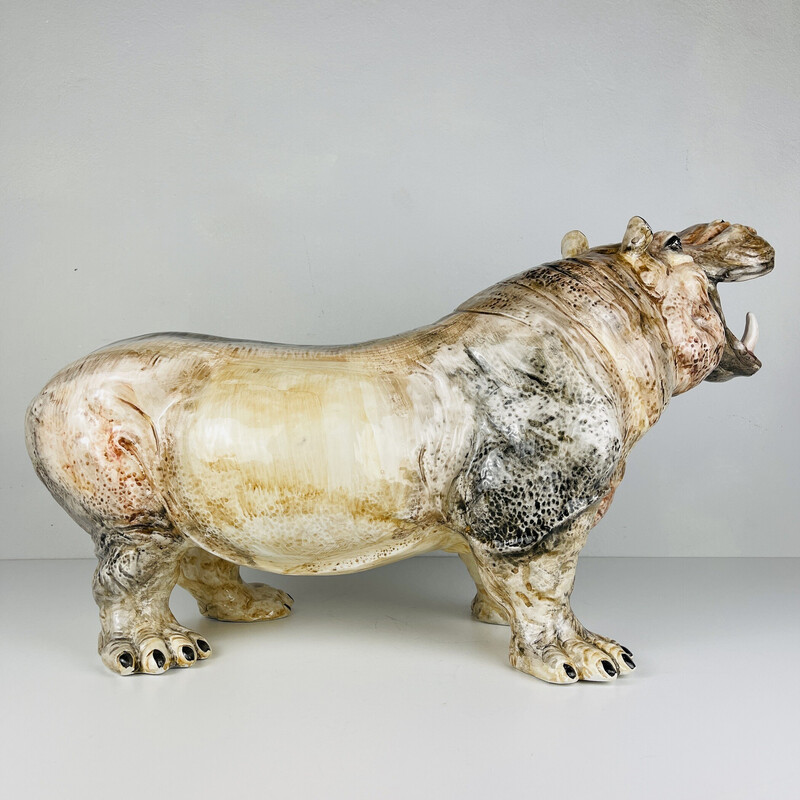 Vintage ceramic Hippo sculpture, Italy 1980