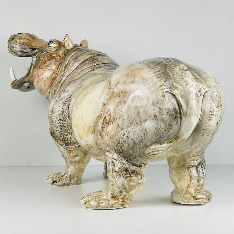 Escultura Hipopótamo em cerâmica Vintage, Itália 1980