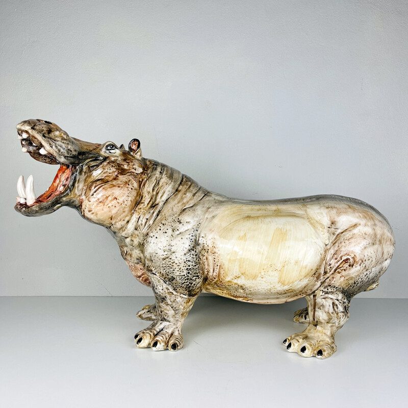 Sculpture d'Hippo vintage en céramique, Italie 1980