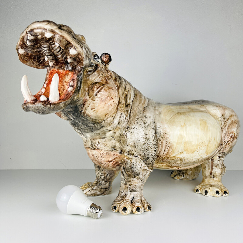Sculpture d'Hippo vintage en céramique, Italie 1980