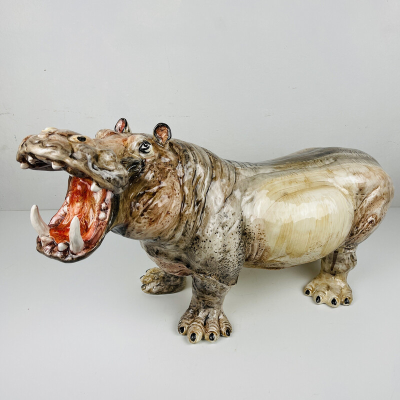 Vintage Hippo-Skulptur aus Keramik, Italien 1980