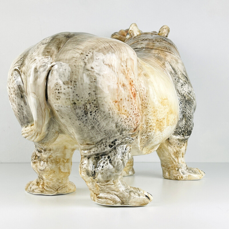 Sculpture d'Hippo vintage en céramique, Italie 1980