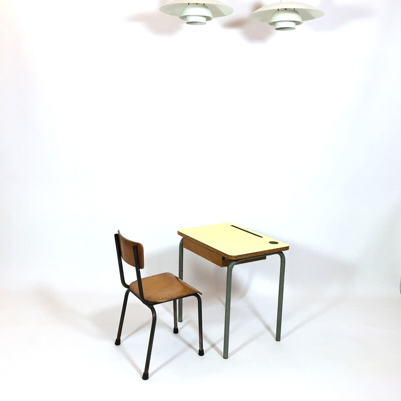 Set of yellow formica desk with its chair - 1960s