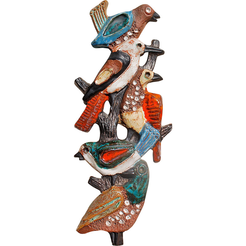 Escultura de parede de pássaro em cerâmica Vintage de Perignem, Bélgica 1960
