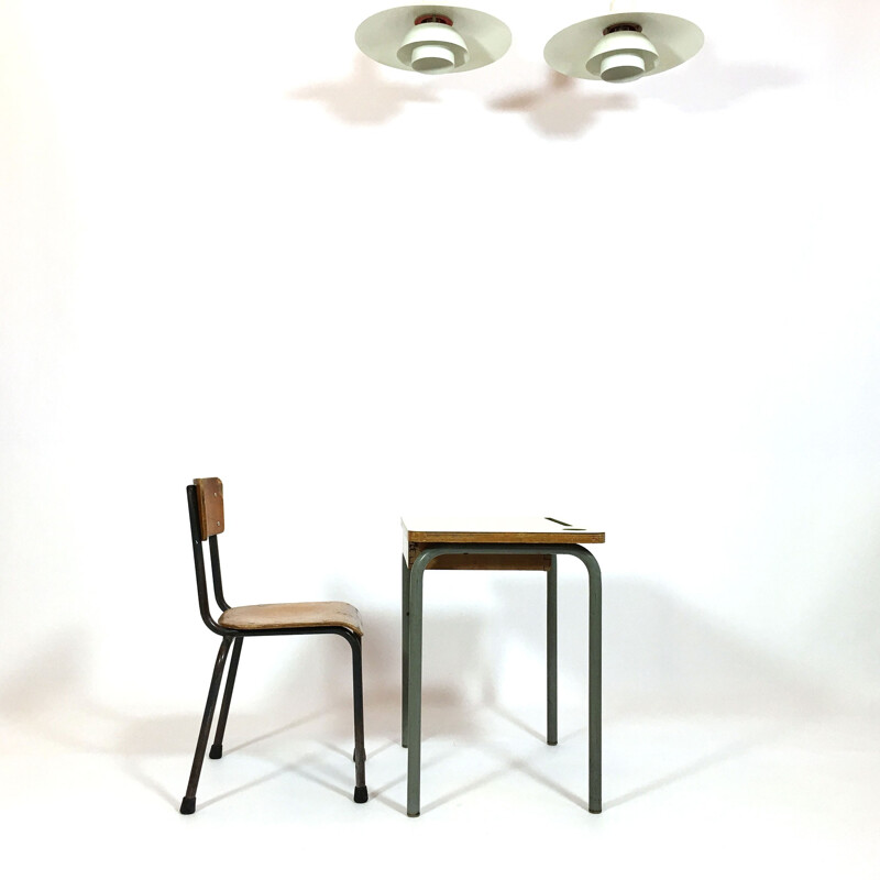 Set of yellow formica desk with its chair - 1960s