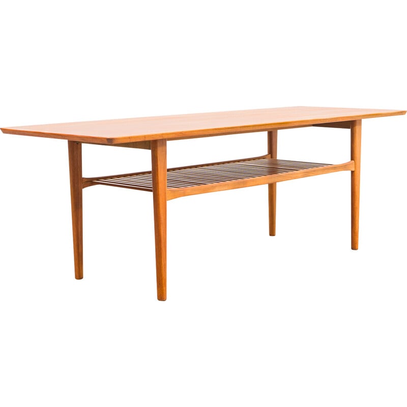 Scandinavian vintage teak coffee table with newspaper rack, 1960