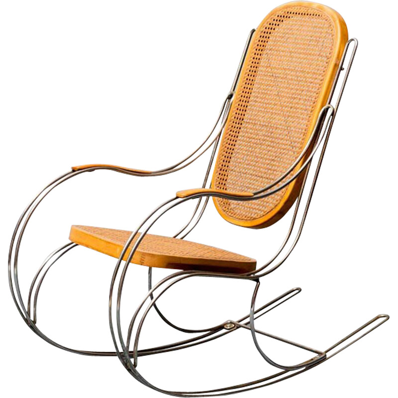 Vintage schommelstoel in Weens stro en staal, 1970