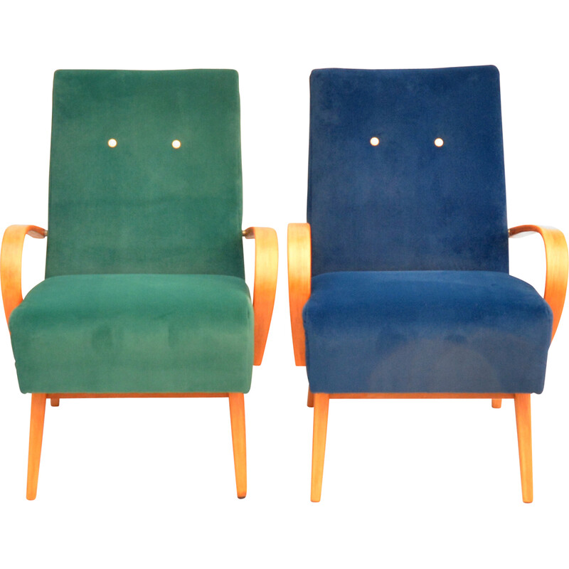 Pair of vintage beech armchairs by J. Smidek for Ton, Czechoslovakia 1960s