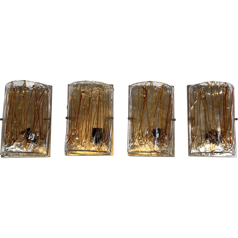 Juego de 4 apliques vintage de cristal de Murano, 1970