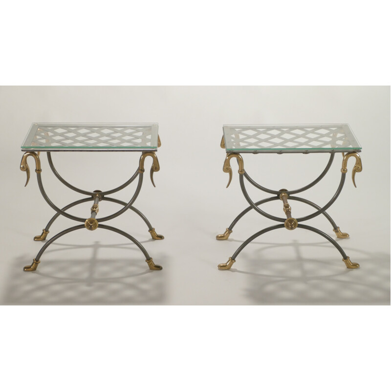 Maison Jansen pair of side tables in brass and metal - 1970s