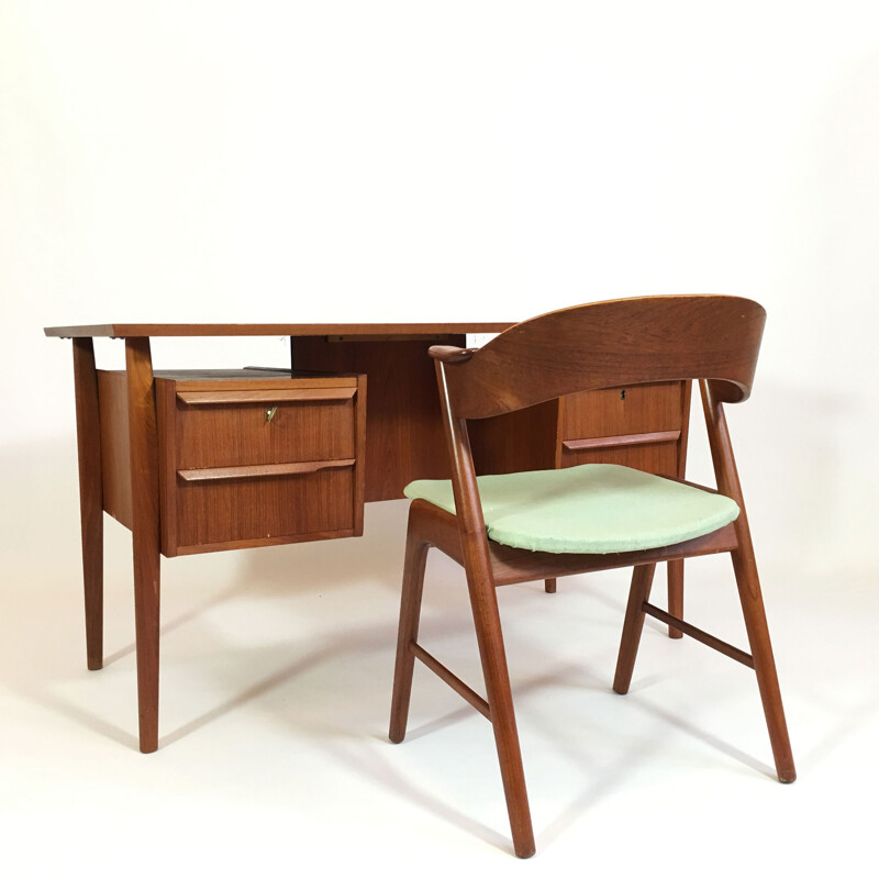 Scandinavian teak desk with flap door - 1960s