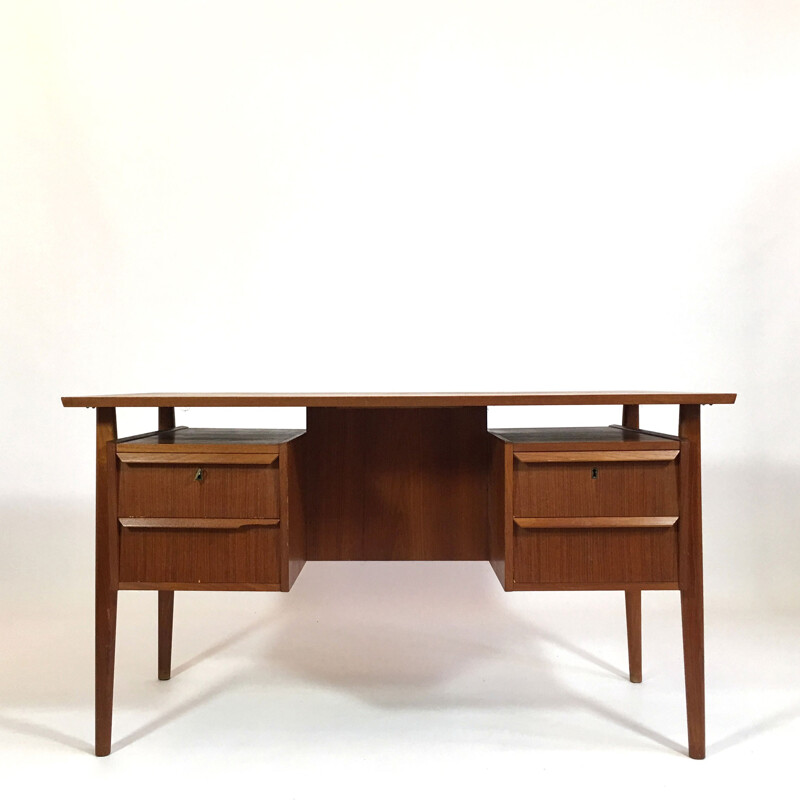 Scandinavian teak desk with flap door - 1960s