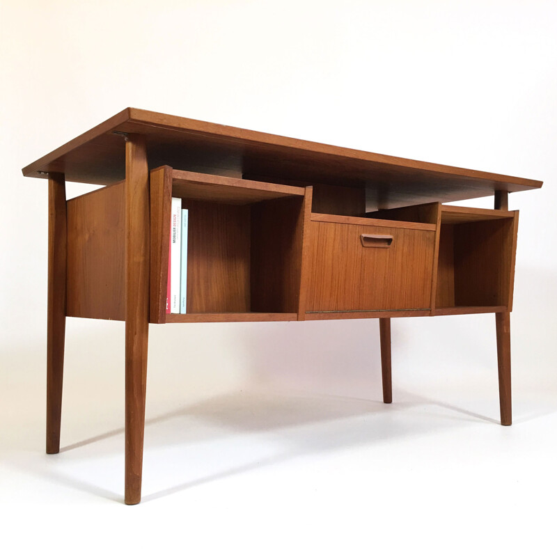 Scandinavian teak desk with flap door - 1960s