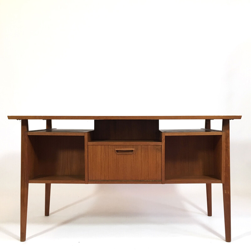 Scandinavian teak desk with flap door - 1960s