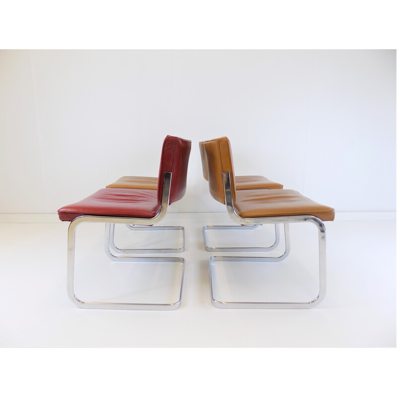 Set of 4 vintage Rh305 chairs in smooth leather by Robert Haussmann for De Sede, 1950