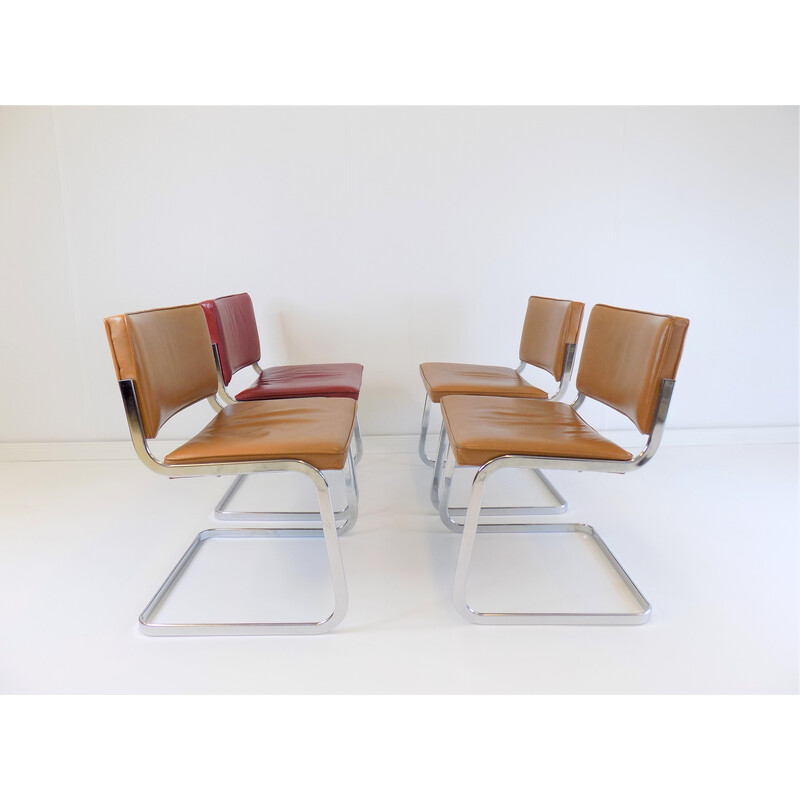 Set of 4 vintage Rh305 chairs in smooth leather by Robert Haussmann for De Sede, 1950