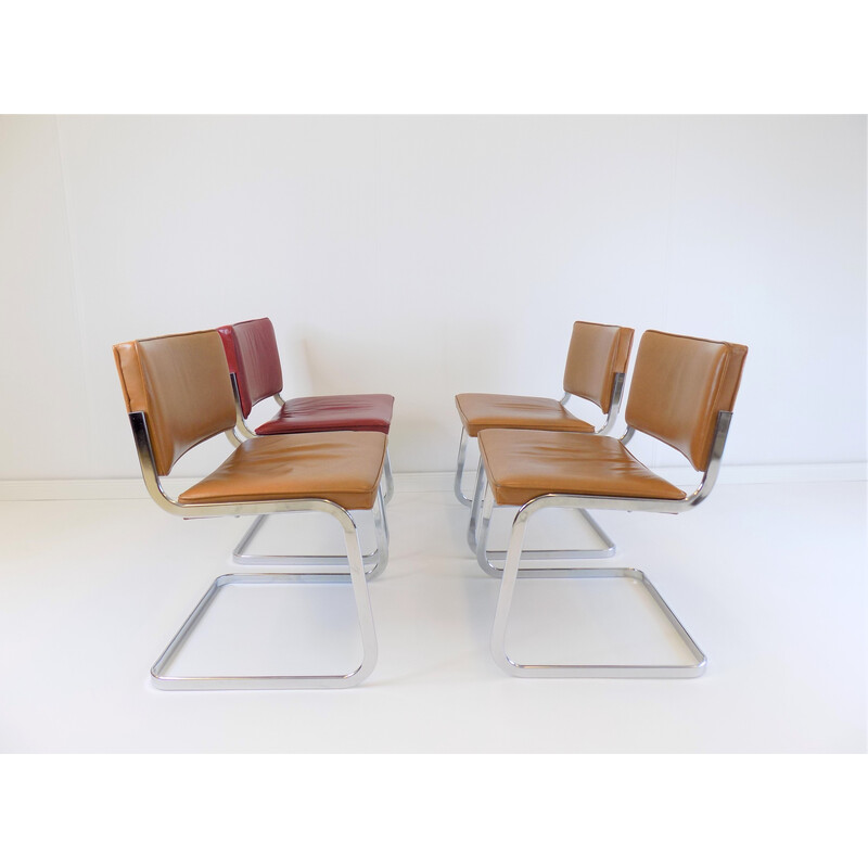 Set van 4 vintage Rh305 stoelen in glad leer van Robert Haussmann voor De Sede, 1950
