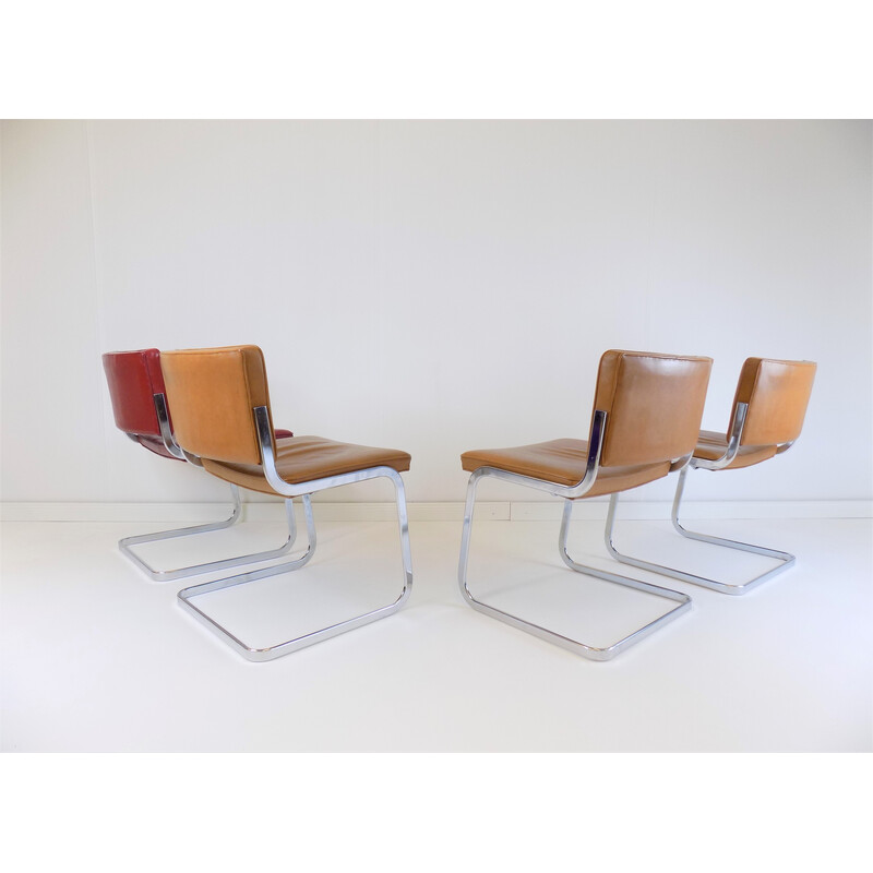 Ensemble de 4 chaises vintage Rh305 en cuir lisse de Robert Haussmann pour De Sede, 1950