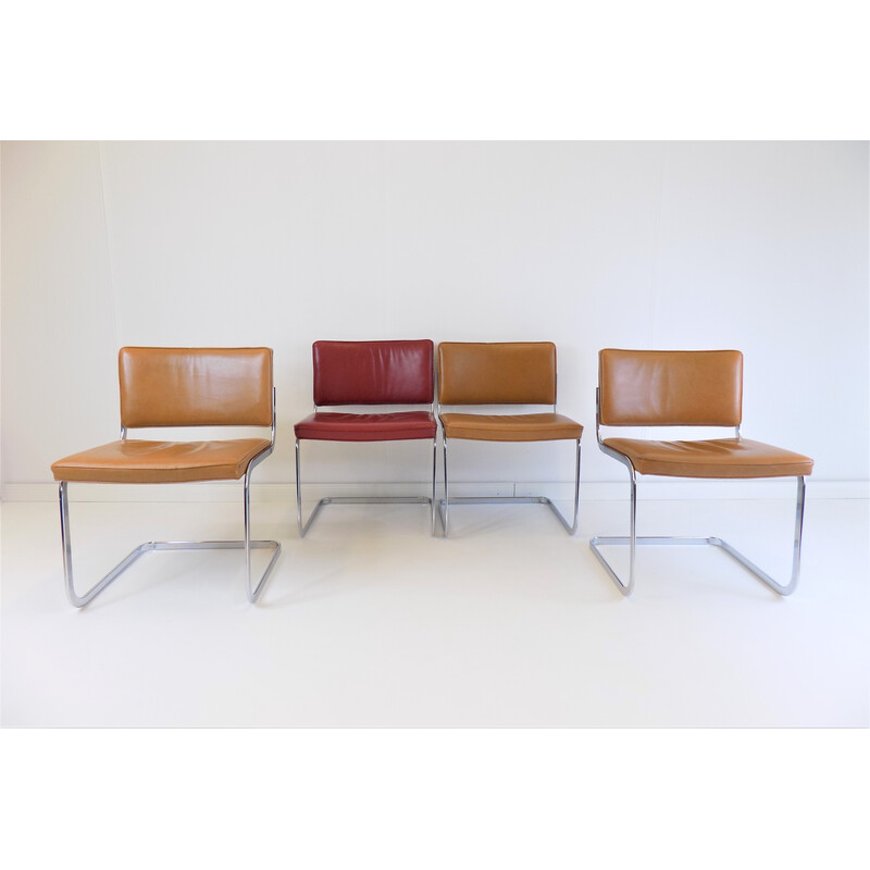 Set of 4 vintage Rh305 chairs in smooth leather by Robert Haussmann for De Sede, 1950
