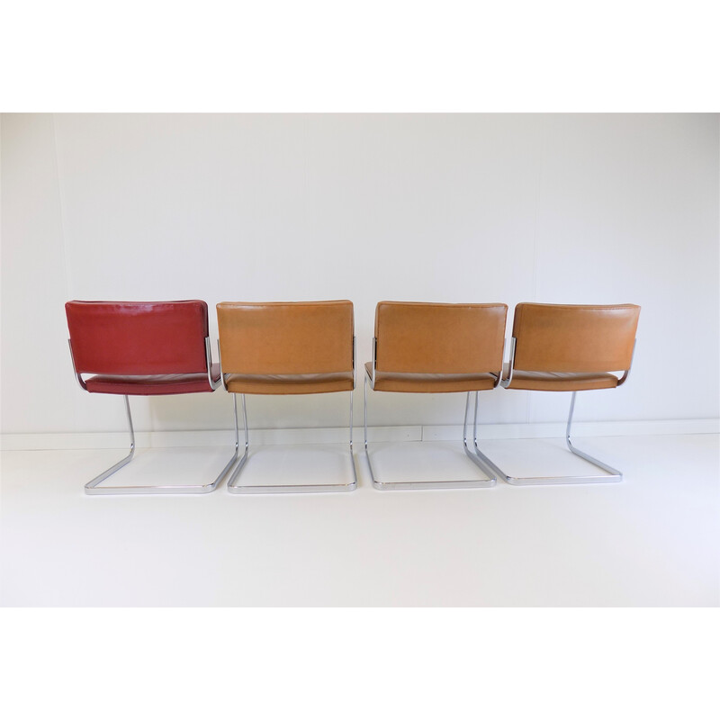 Set of 4 vintage Rh305 chairs in smooth leather by Robert Haussmann for De Sede, 1950