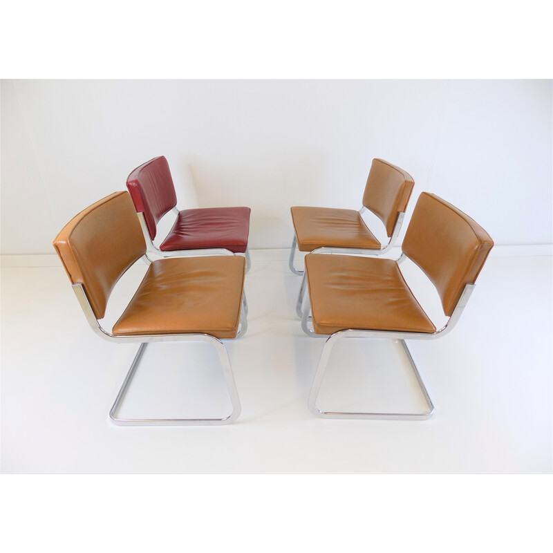 Ensemble de 4 chaises vintage Rh305 en cuir lisse de Robert Haussmann pour De Sede, 1950