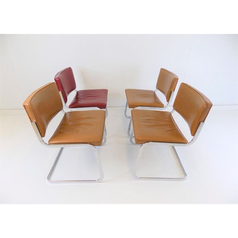 Set of 4 vintage Rh305 chairs in smooth leather by Robert Haussmann for De Sede, 1950