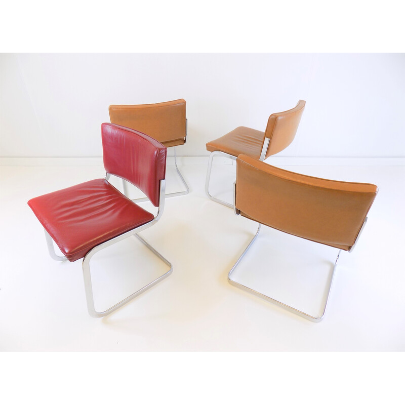 Set of 4 vintage Rh305 chairs in smooth leather by Robert Haussmann for De Sede, 1950