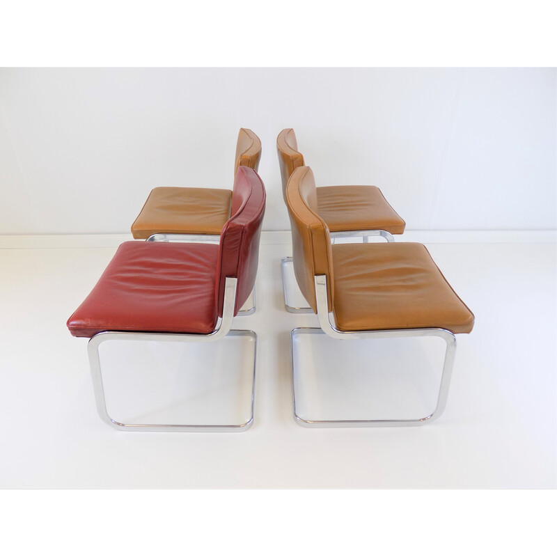 Set of 4 vintage Rh305 chairs in smooth leather by Robert Haussmann for De Sede, 1950