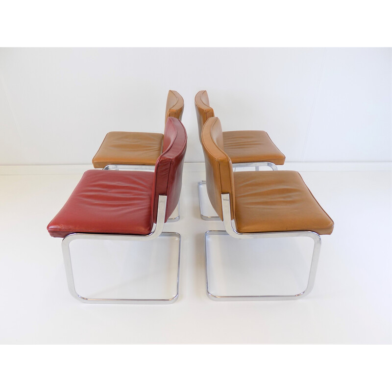 Set van 4 vintage Rh305 stoelen in glad leer van Robert Haussmann voor De Sede, 1950