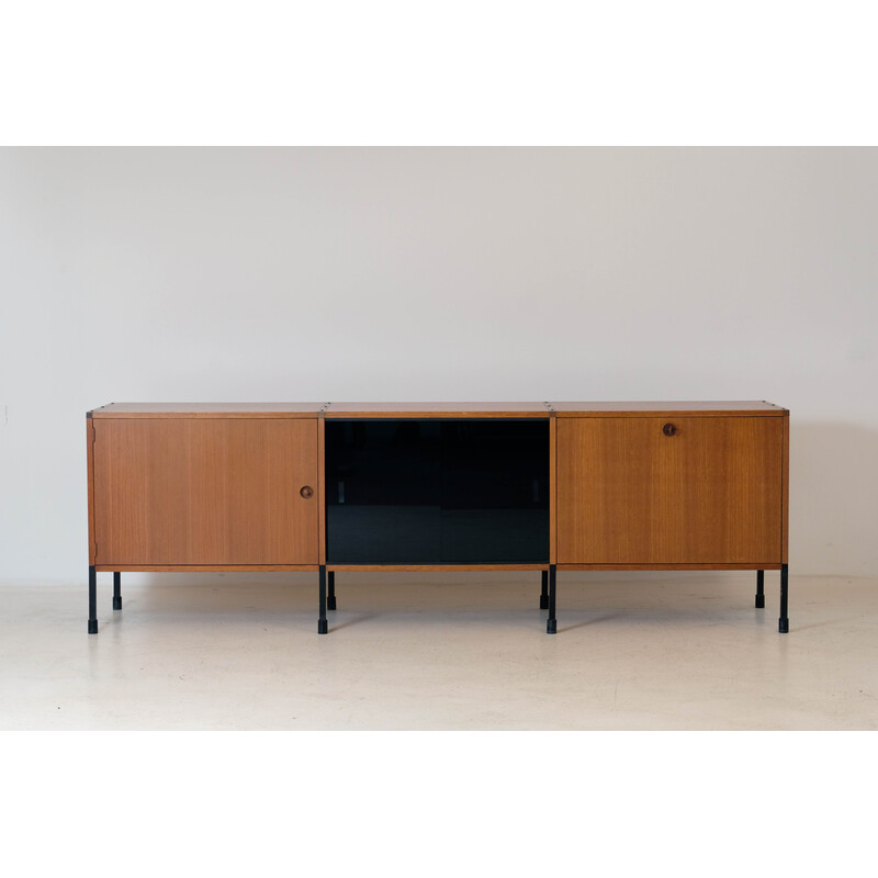 Vintage teak sideboard with 2 sliding glass doors by Arp, 1960