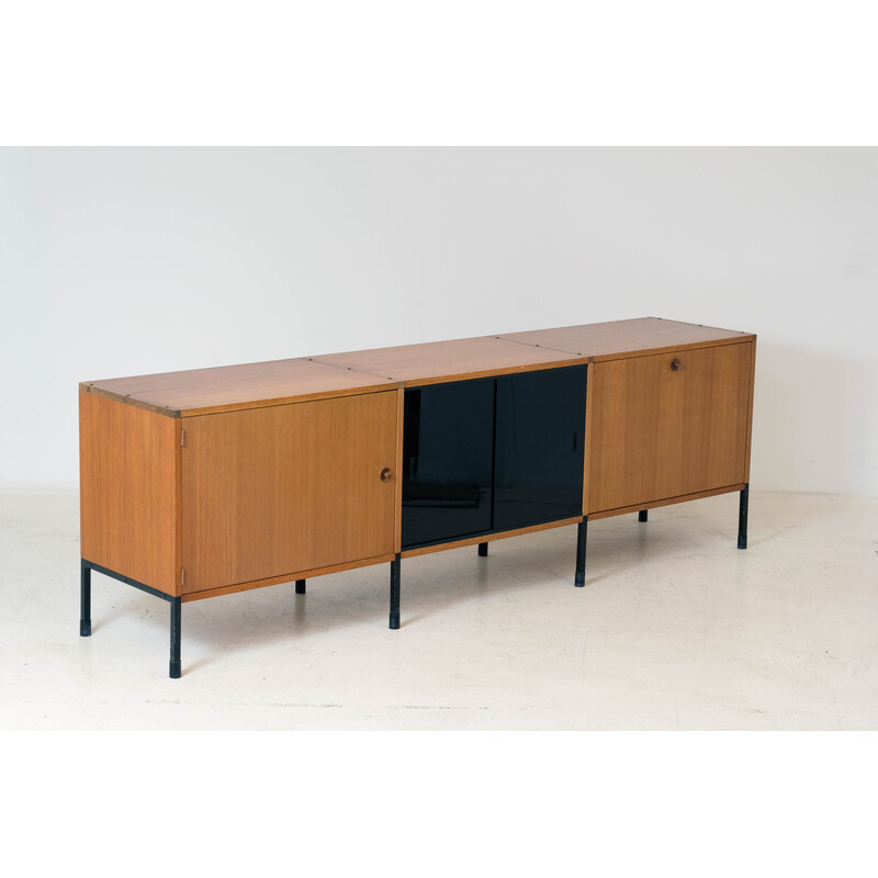 Vintage teak sideboard with 2 sliding glass doors by Arp, 1960