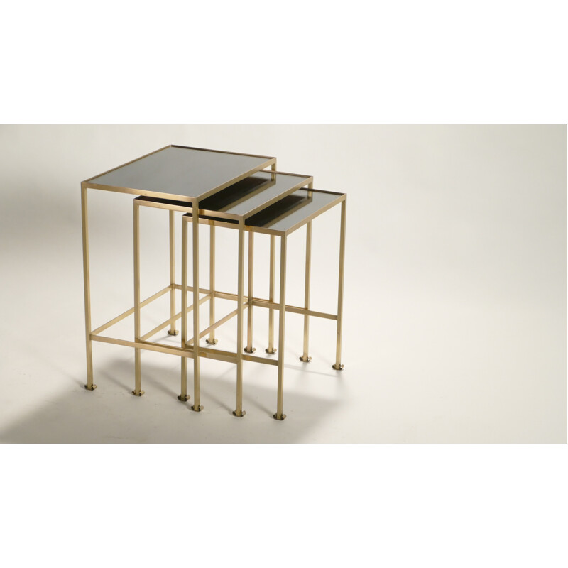 Set of 3 nested tables in brass - 1960s