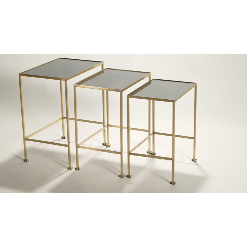 Set of 3 nested tables in brass - 1960s