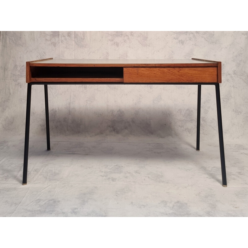 Vintage Sonacotra desk in oakwood and metal by Pierre Guariche, 1956