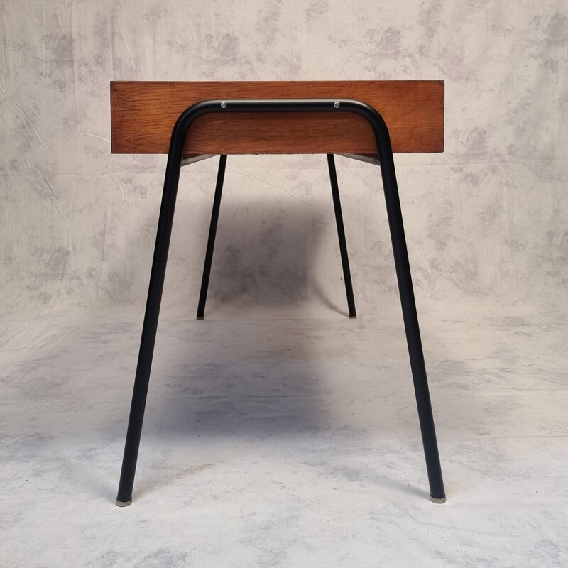 Vintage Sonacotra bureau in eikenhout en metaal van Pierre Guariche, 1956