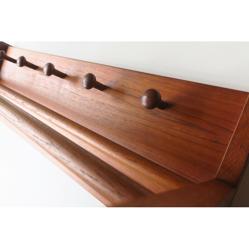 Vintage teak wall-mounted coat rack by Aksel Kjersgaard for Odder, Denmark 1960s