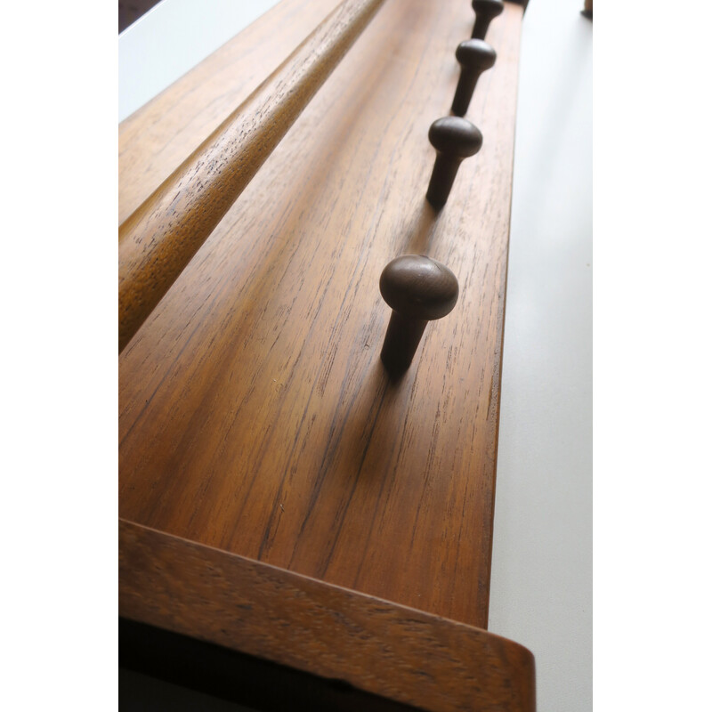 Vintage teak wall-mounted coat rack by Aksel Kjersgaard for Odder, Denmark 1960s