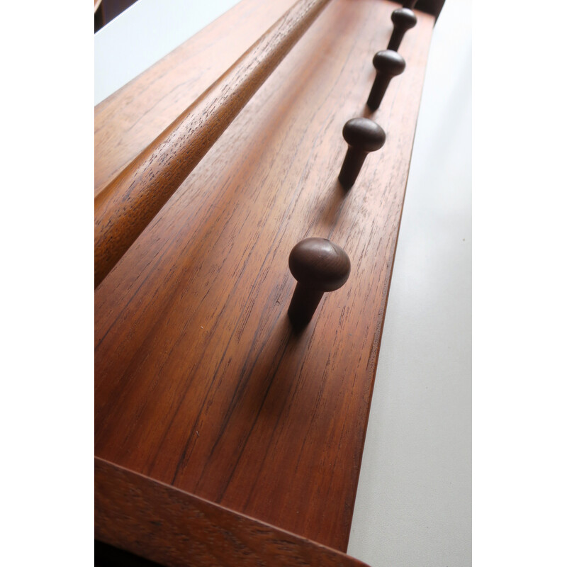 Vintage teak wall-mounted coat rack by Aksel Kjersgaard for Odder, Denmark 1960s